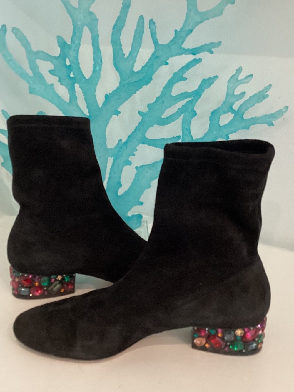 Jimmy Choo Black Suede Crystal Heel Ankle Boots EU 37 US 6.5 $900
